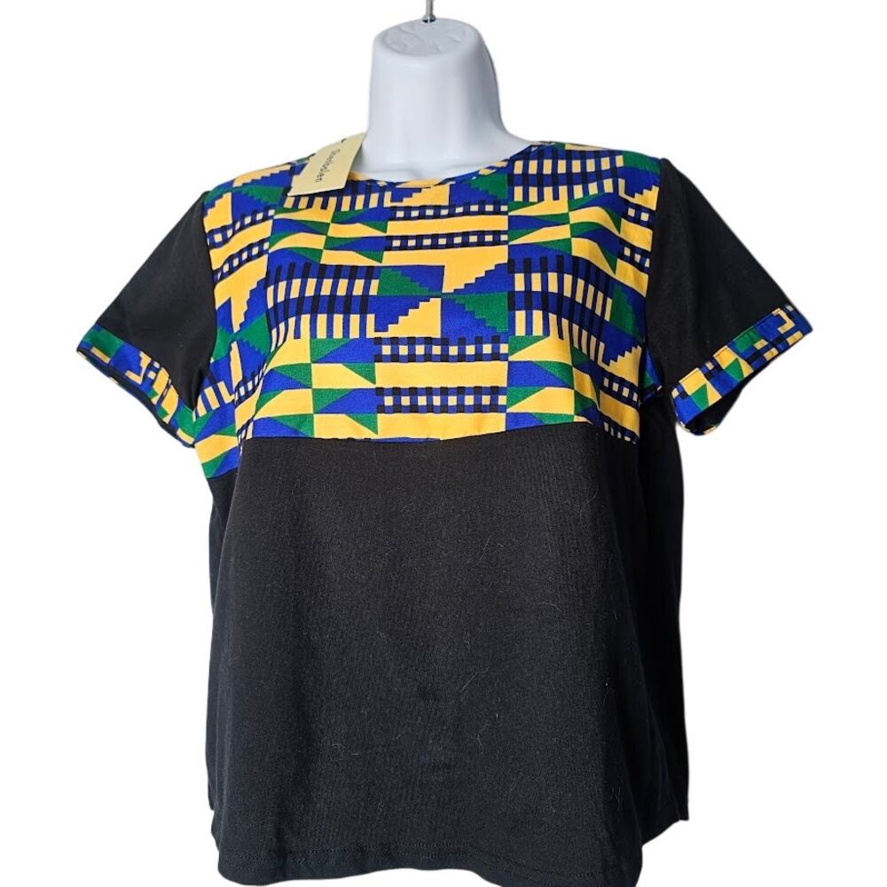 Bold Tribal Pattern Afrocentric Top XXL Wax‎ Print Cotton Top NWT Shenbolen